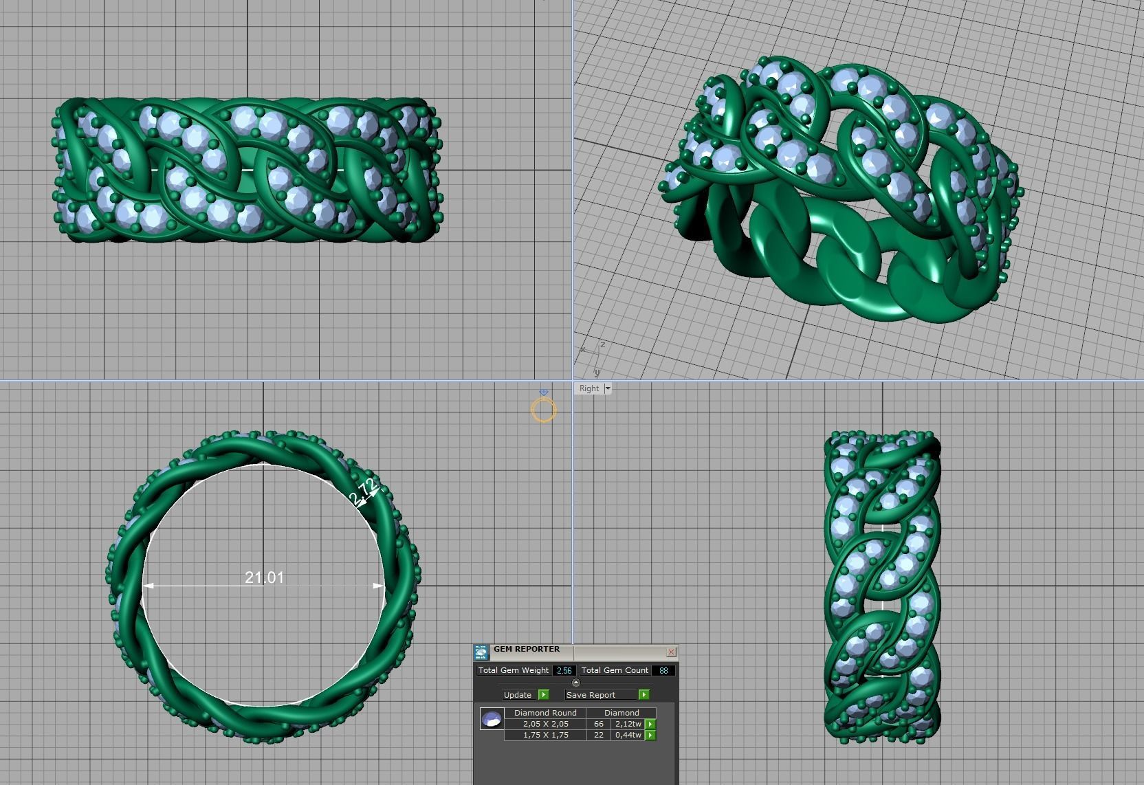 DIAMOND Cuban Link Chain Ring Stackable Ring 10mm wide 21mm SIZE 3D print model_8