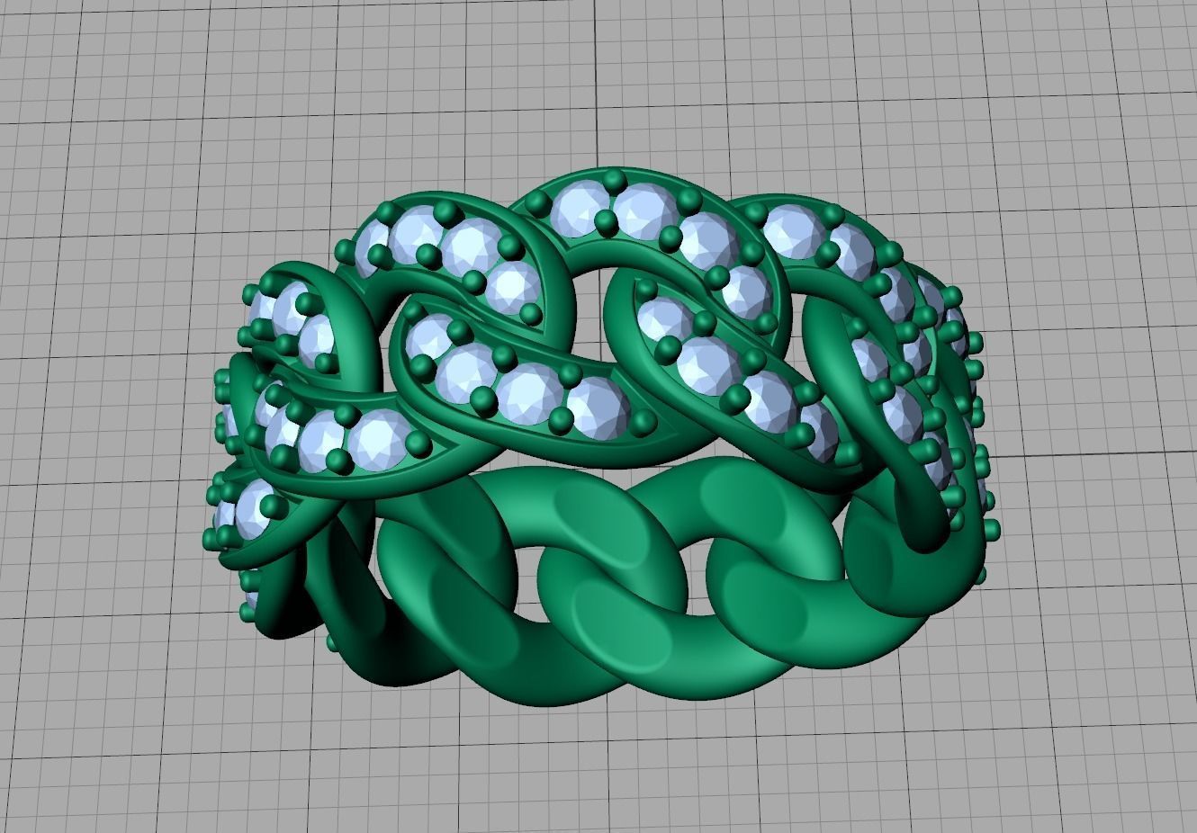 DIAMOND Cuban Link Chain Ring Stackable Ring 10mm wide 21mm SIZE 3D print model_11