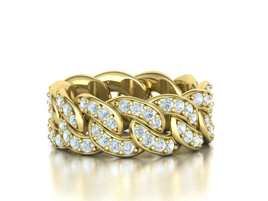 DIAMOND Cuban Link Chain Ring Stackable Ring 10mm wide 21mm SIZE 3D print model_1