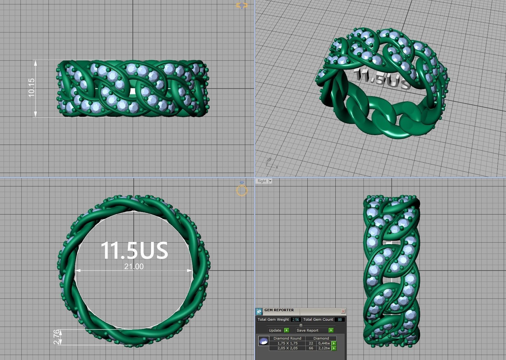 DIAMOND Cuban Link Chain Ring Stackable Ring 10mm wide 21mm SIZE 3D print model_9