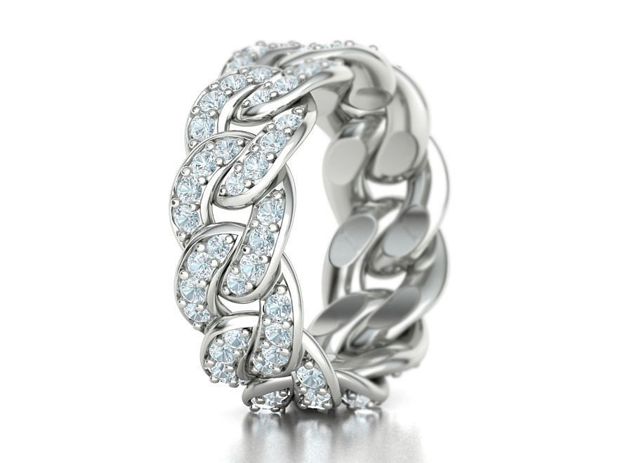 DIAMOND Cuban Link Chain Ring Stackable Ring 10mm wide 21mm SIZE 3D print model_5