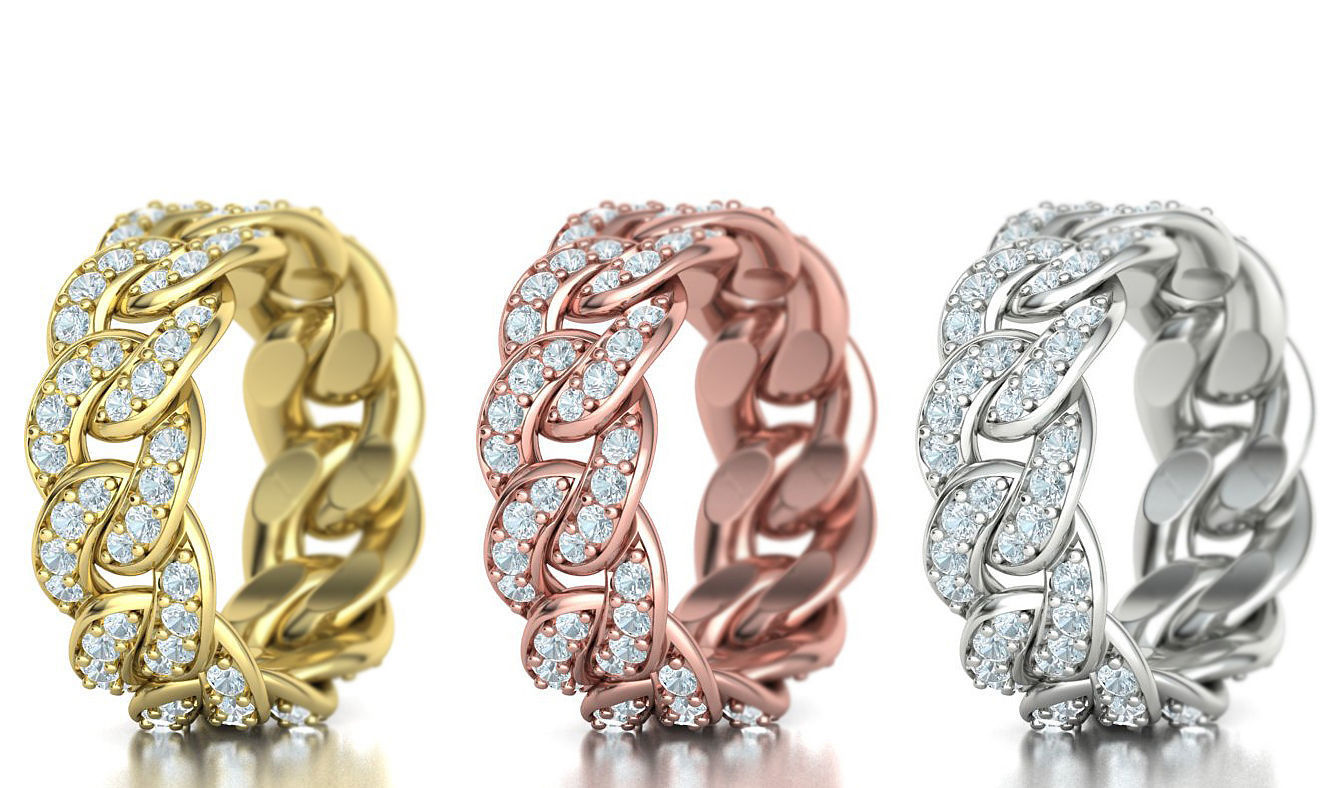 DIAMOND Cuban Link Chain Ring Stackable Ring 10mm wide 21mm SIZE 3D print model_4