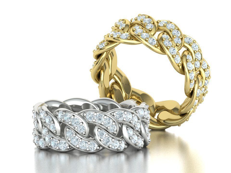 DIAMOND Cuban Link Chain Ring Stackable Ring 10mm wide 21mm SIZE 3D print model_3