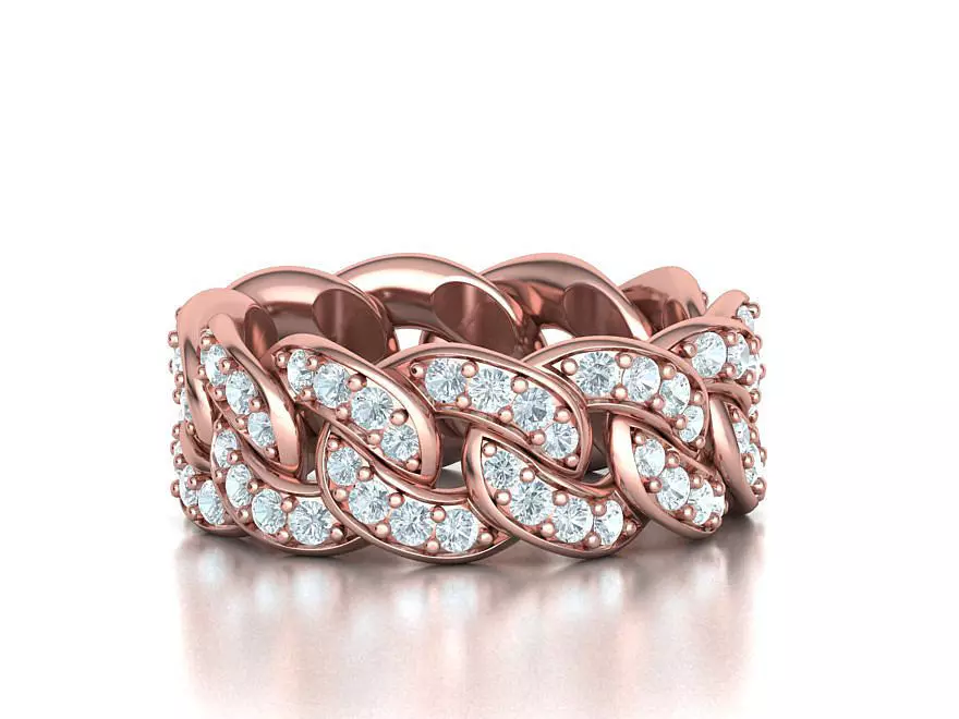 DIAMOND Cuban Link Chain Ring Stackable Ring 10mm wide 21mm SIZE 3D print model_0
