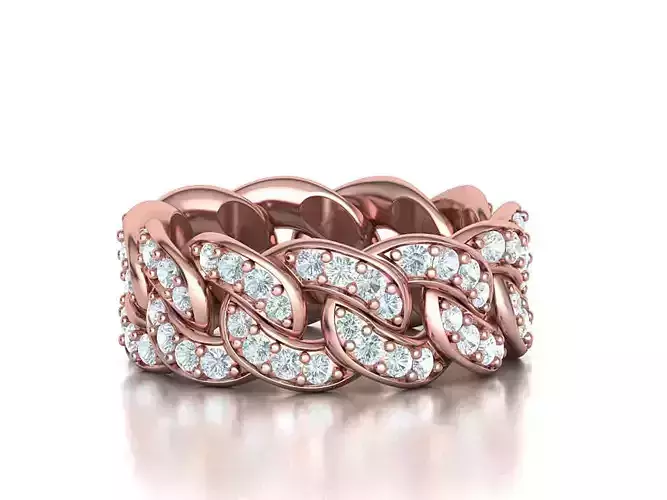 DIAMOND Cuban Link Chain Ring Stackable Ring 10mm wide 21mm SIZE 3D print model