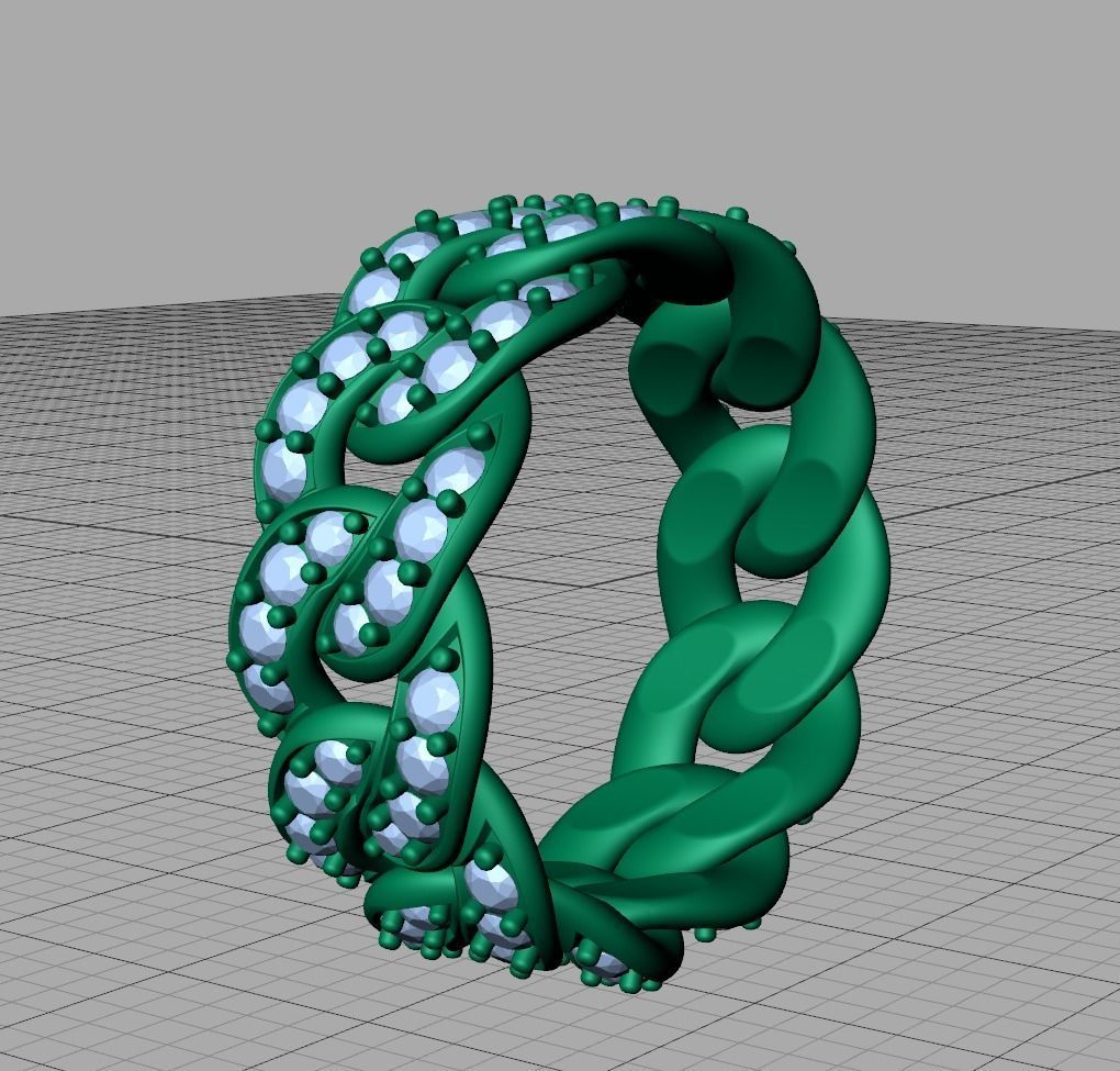 DIAMOND Cuban Link Chain Ring Stackable Ring 10mm wide 21mm SIZE 3D print model_14