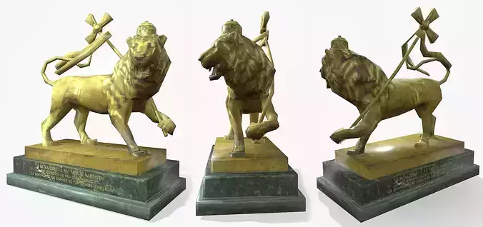 3D  lowpoly Gold Lion Statue