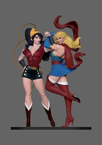 wonder woman and supergirl 3D print model