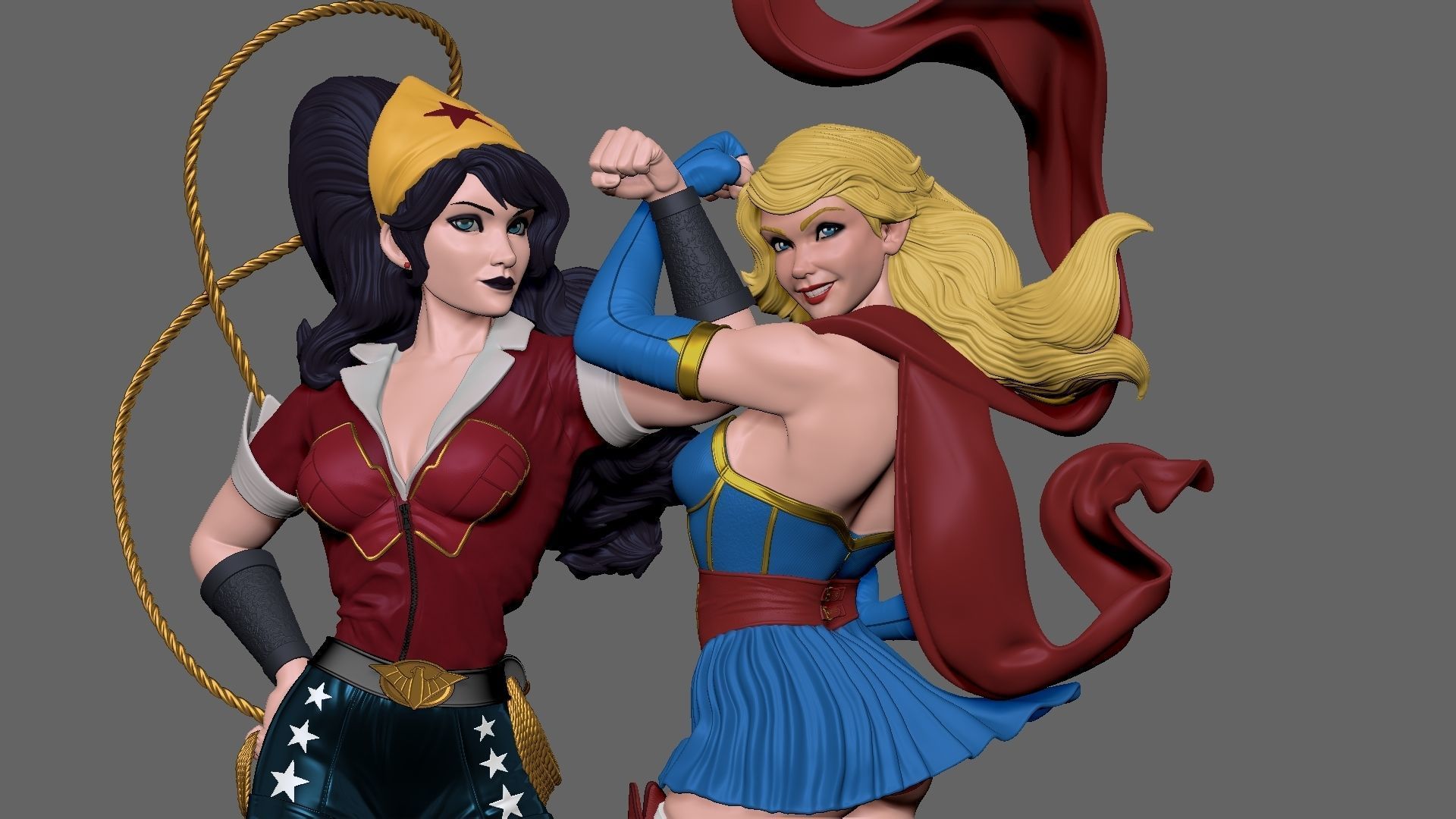 wonder woman and supergirl 3D print model_9