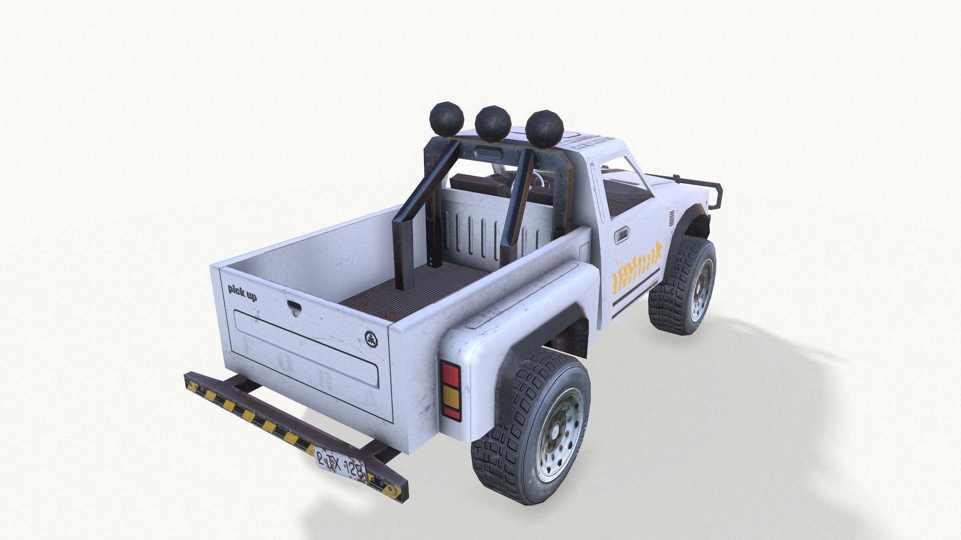 PickUps orange pickup truck Low-poly 3D model_26