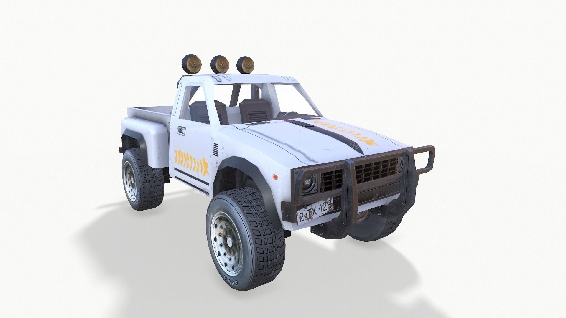 PickUps orange pickup truck Low-poly 3D model_11