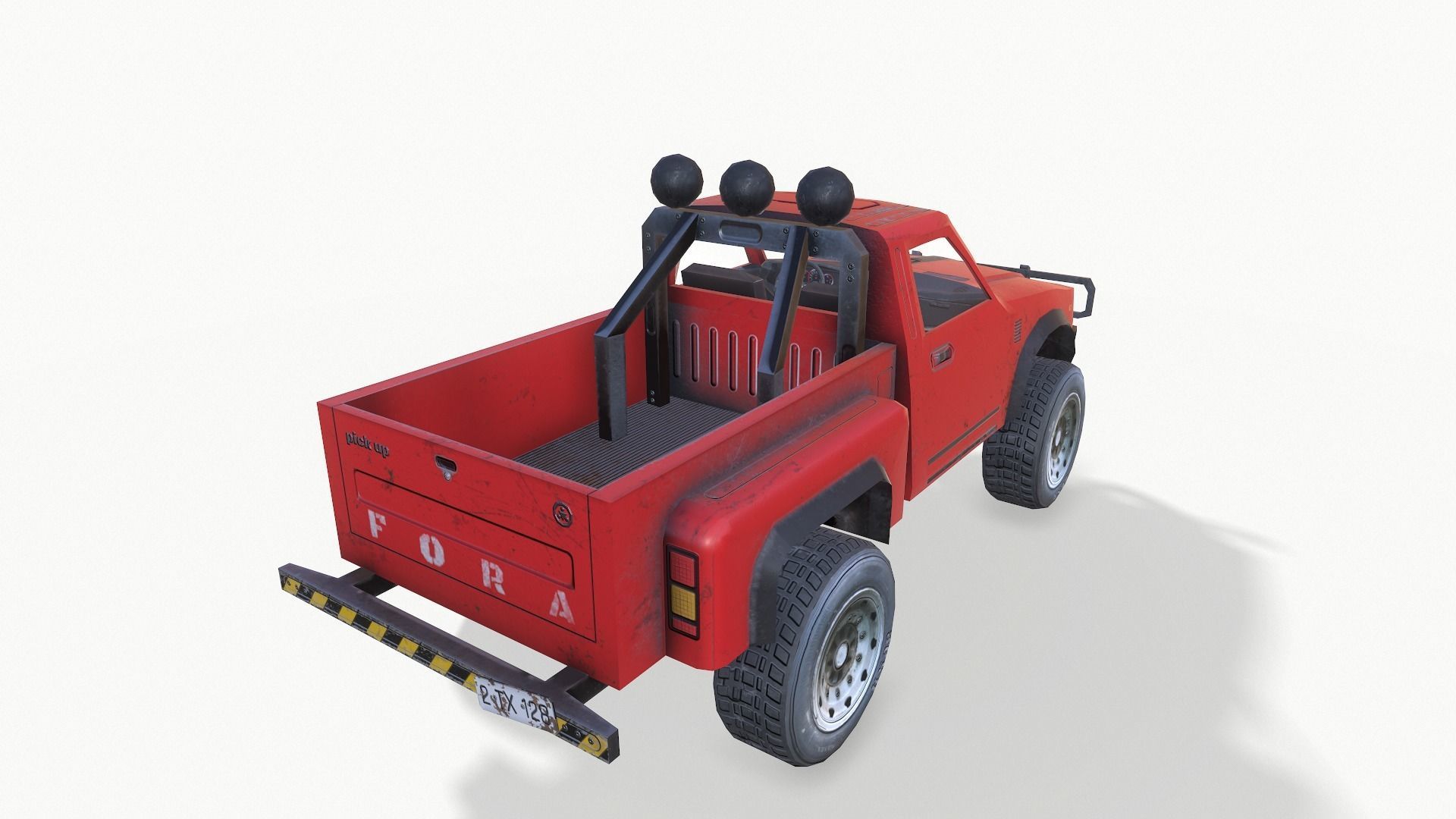 PickUps orange pickup truck Low-poly 3D model_22