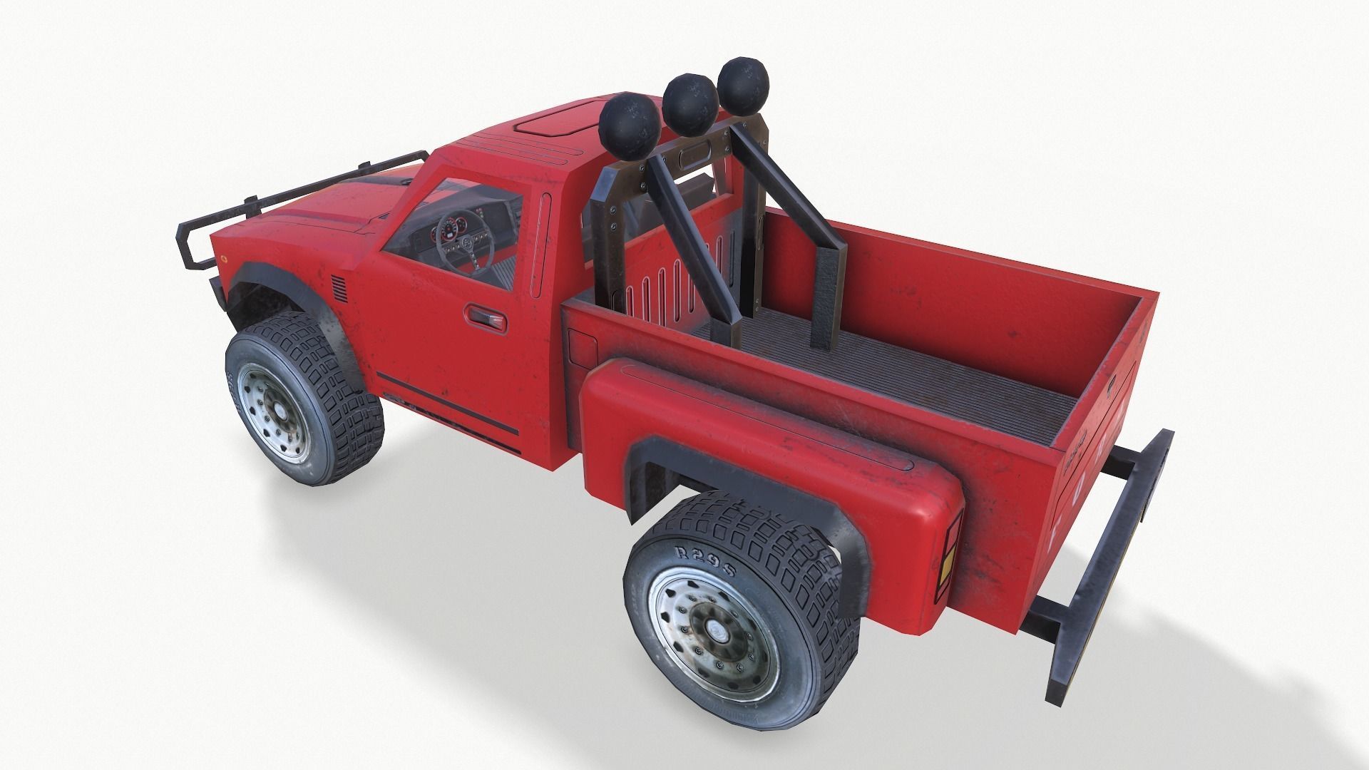 PickUps orange pickup truck Low-poly 3D model_17