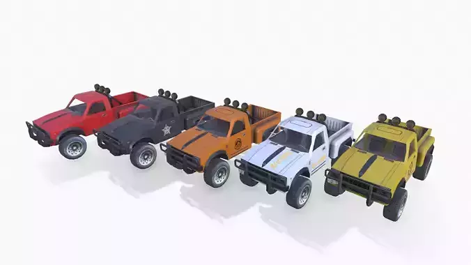 PickUps orange pickup truck Low-poly 3D model