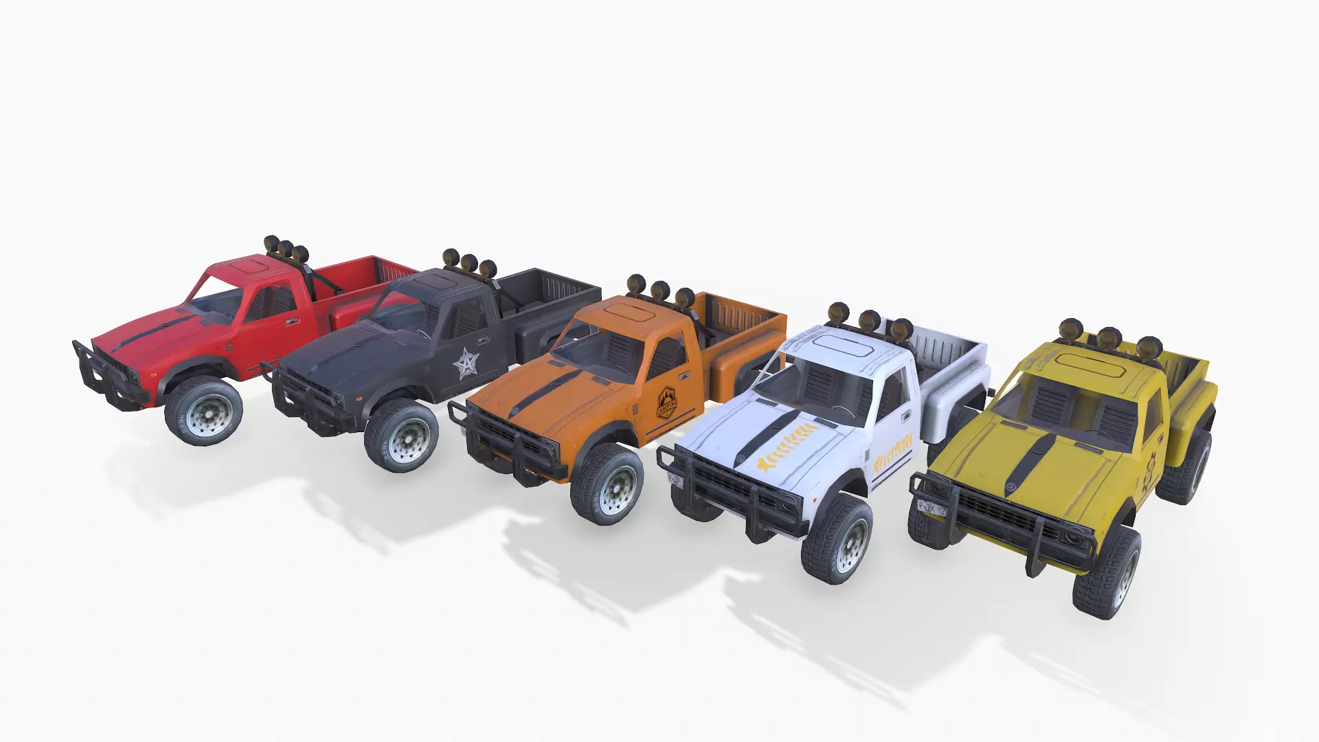 PickUps orange pickup truck Low-poly 3D model_0