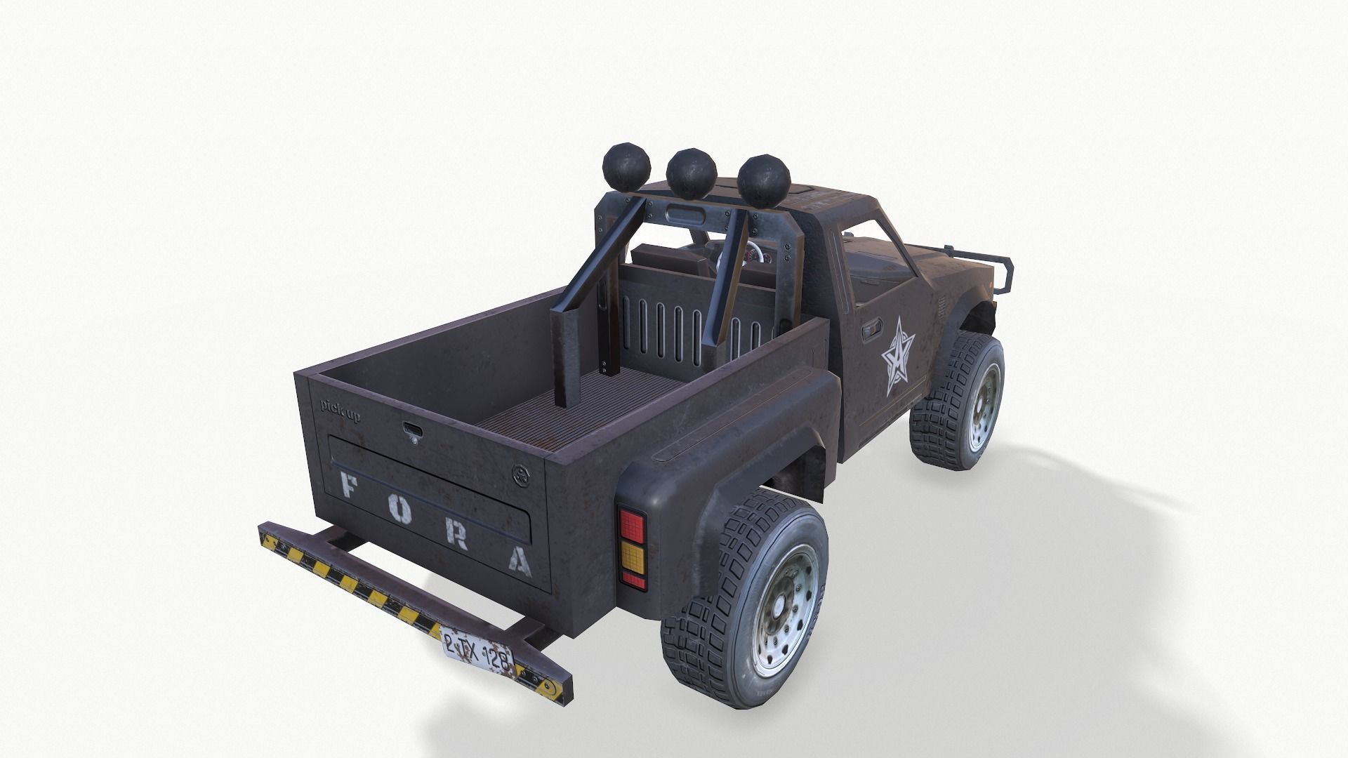 PickUps orange pickup truck Low-poly 3D model_23