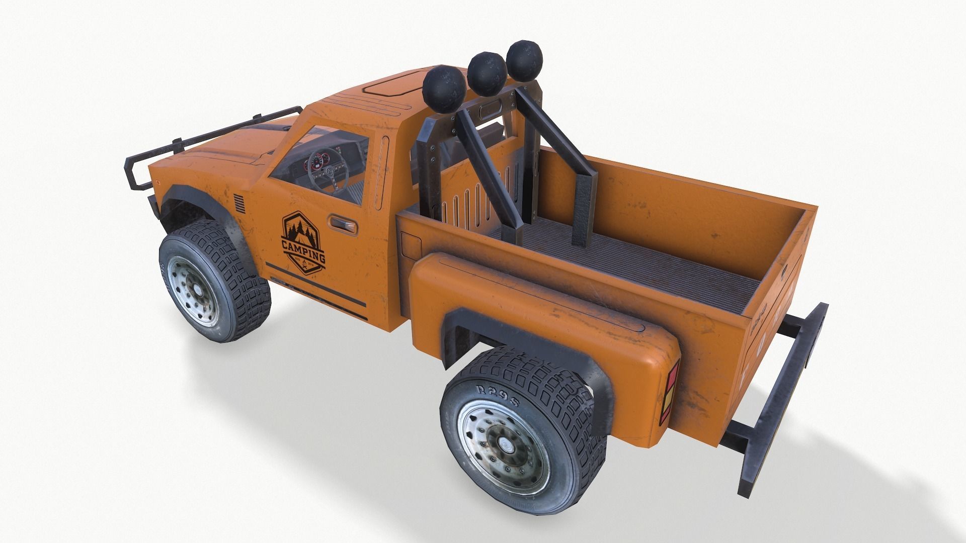 PickUps orange pickup truck Low-poly 3D model_19