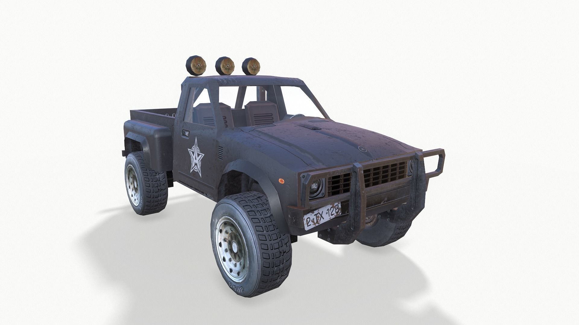 PickUps orange pickup truck Low-poly 3D model_8