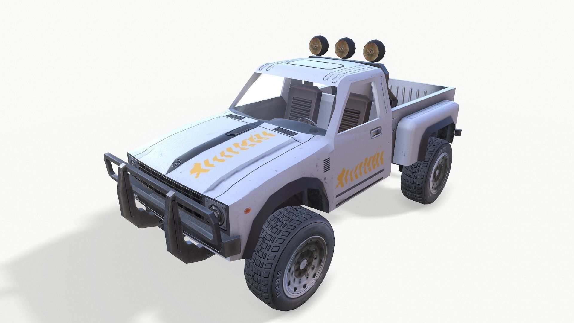 PickUps orange pickup truck Low-poly 3D model_16