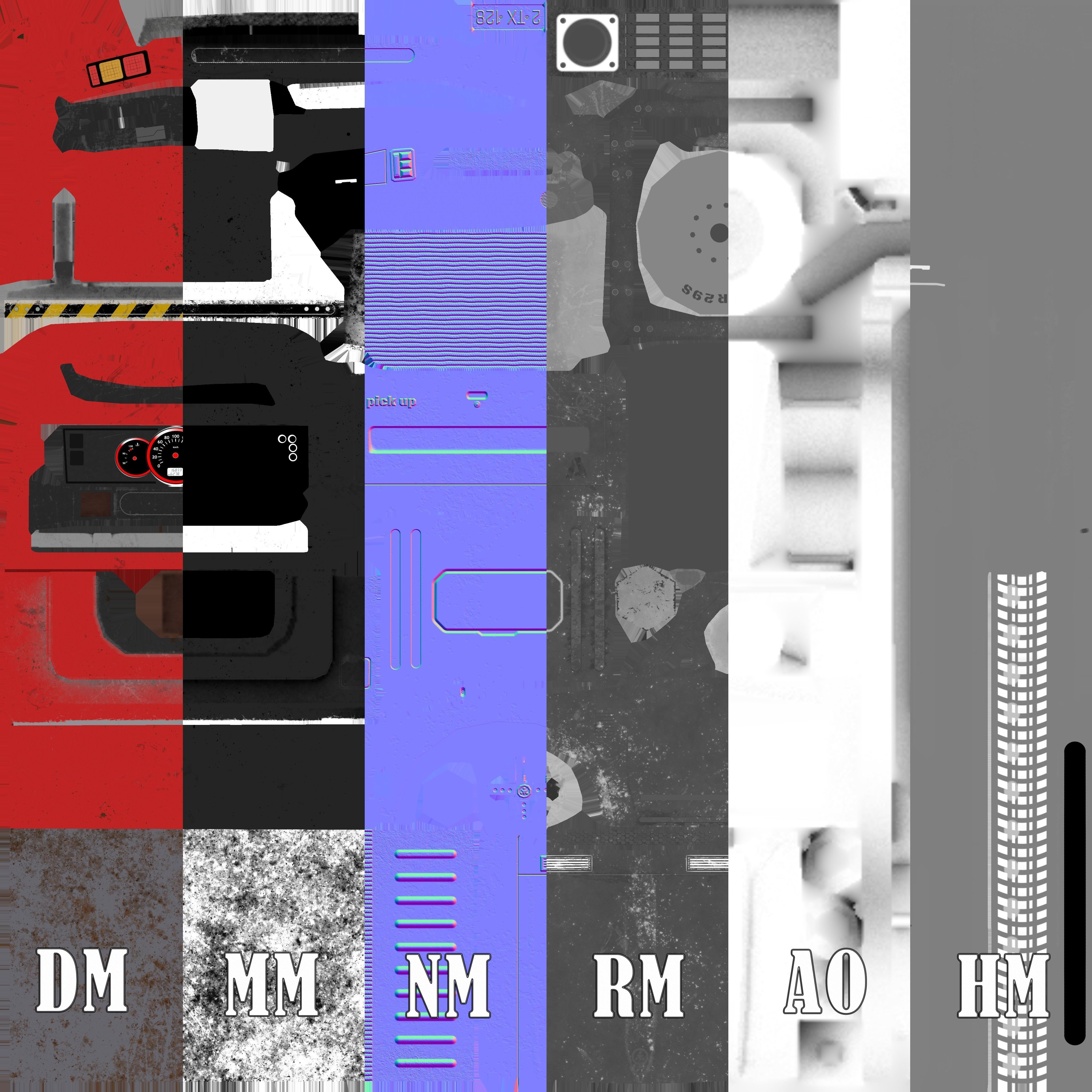 PickUps orange pickup truck Low-poly 3D model_32