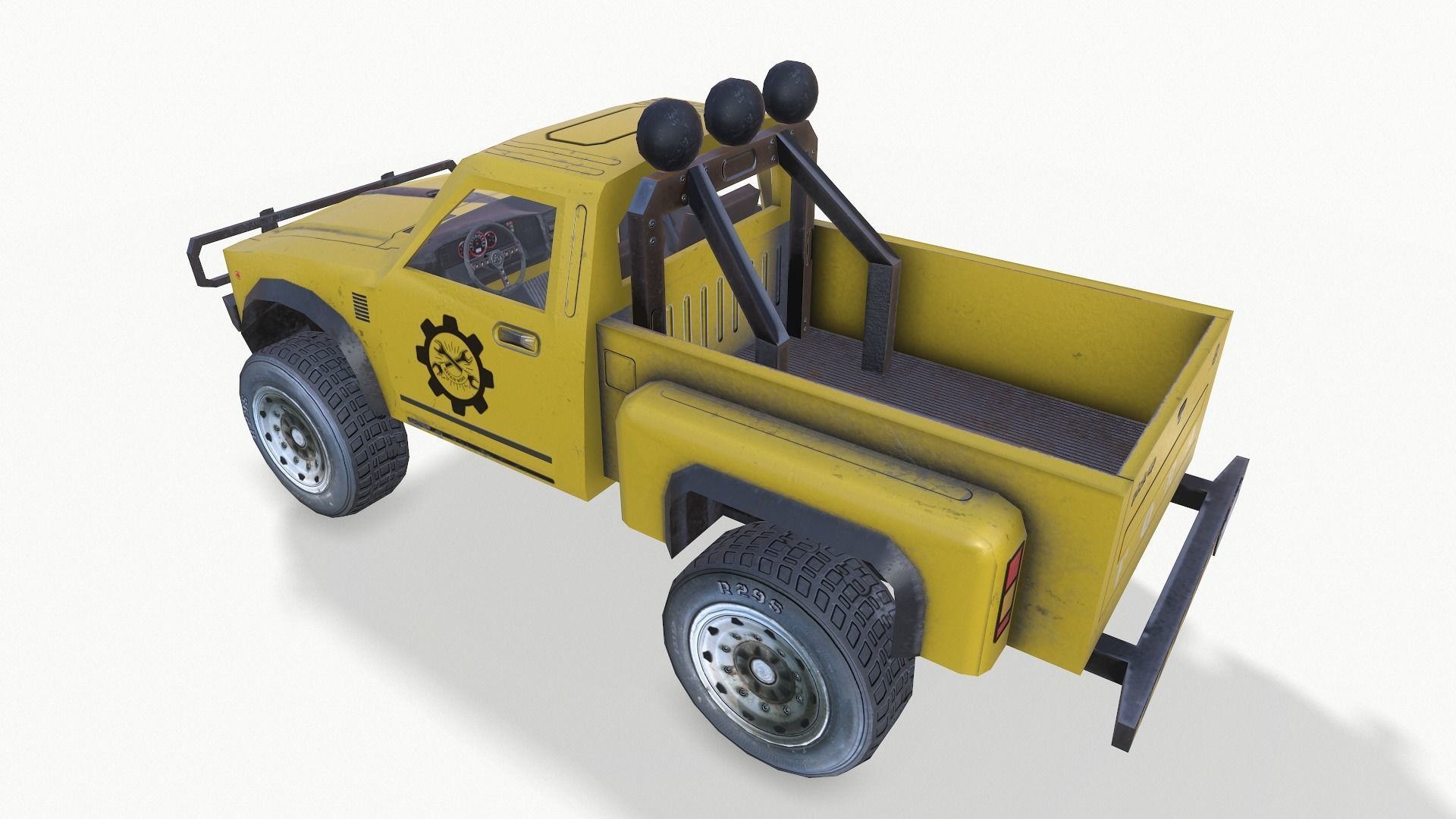 PickUps orange pickup truck Low-poly 3D model_20