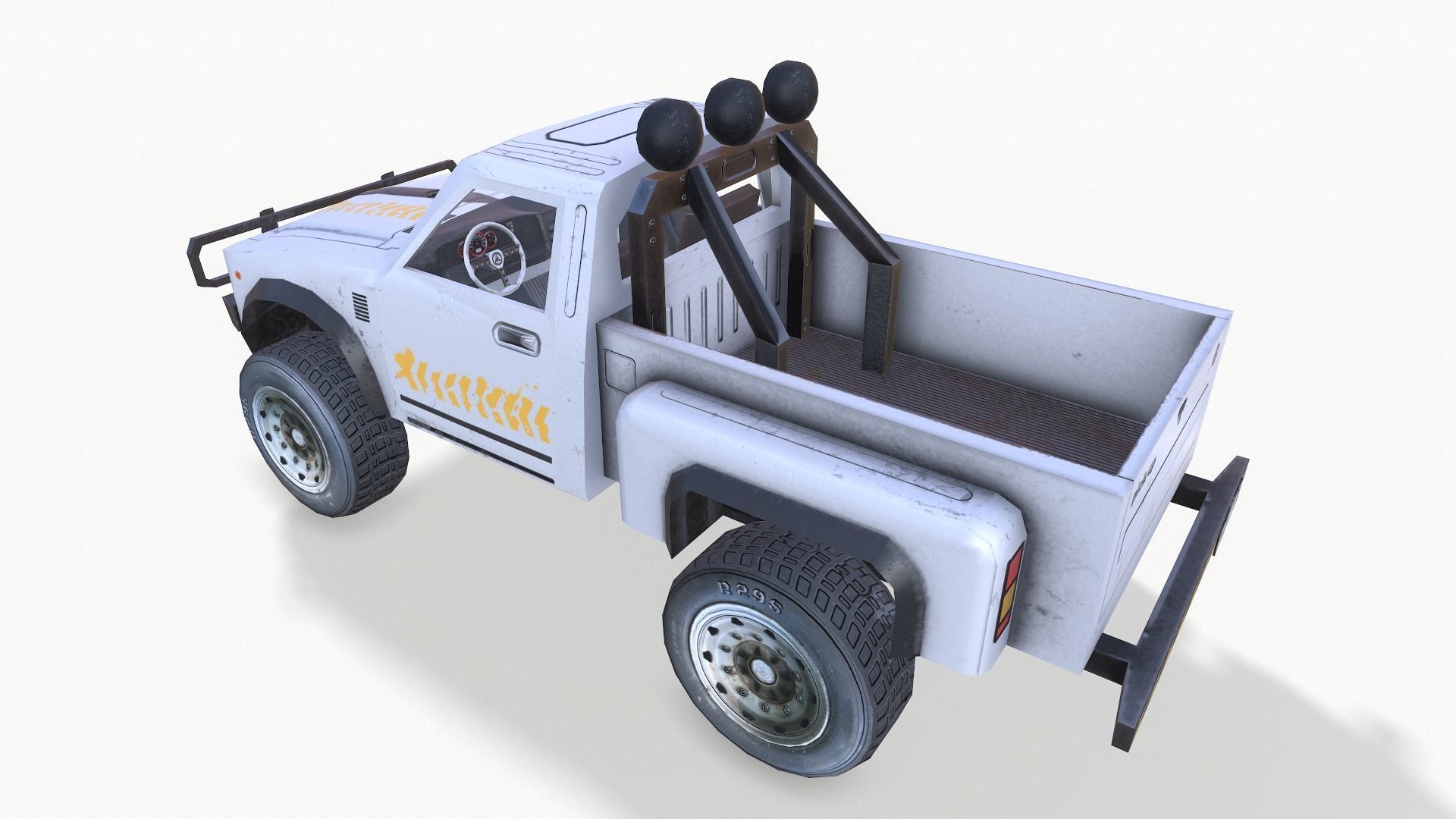PickUps orange pickup truck Low-poly 3D model_21