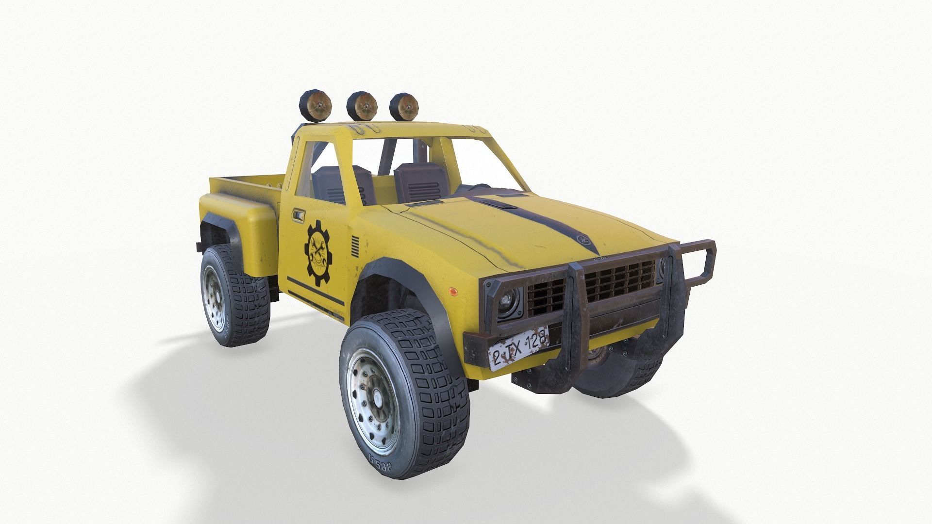 PickUps orange pickup truck Low-poly 3D model_10