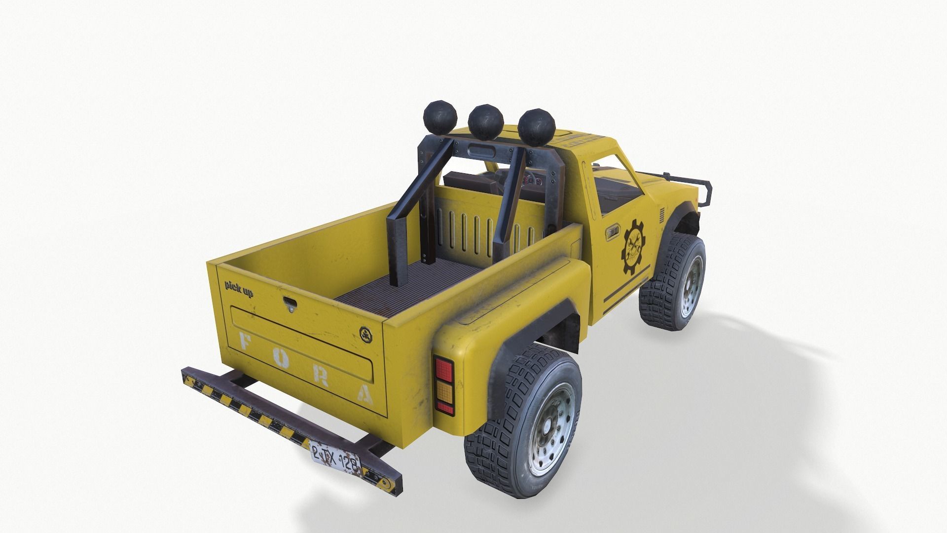 PickUps orange pickup truck Low-poly 3D model_25