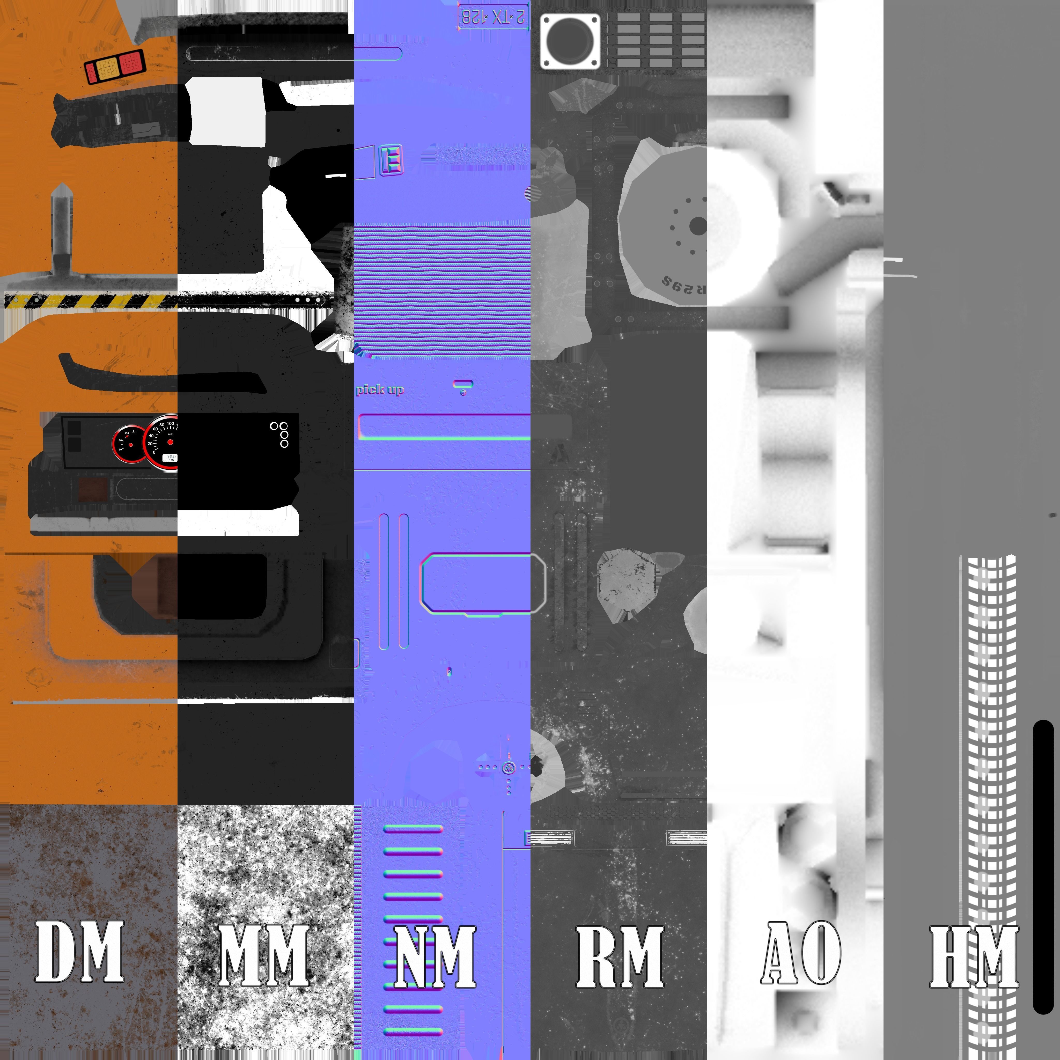 PickUps orange pickup truck Low-poly 3D model_33