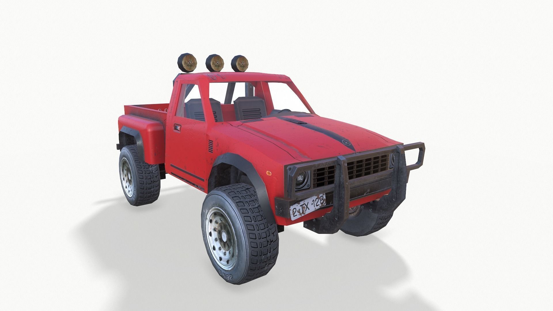 PickUps orange pickup truck Low-poly 3D model_7