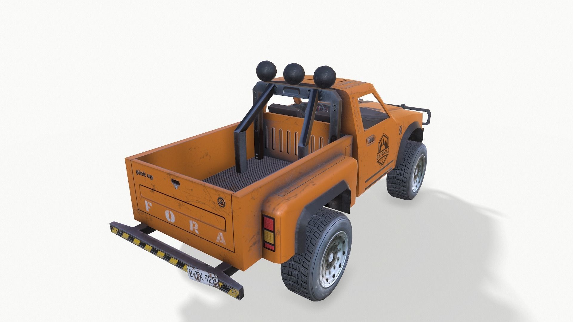 PickUps orange pickup truck Low-poly 3D model_24