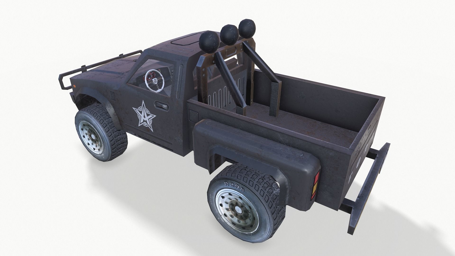 PickUps orange pickup truck Low-poly 3D model_18