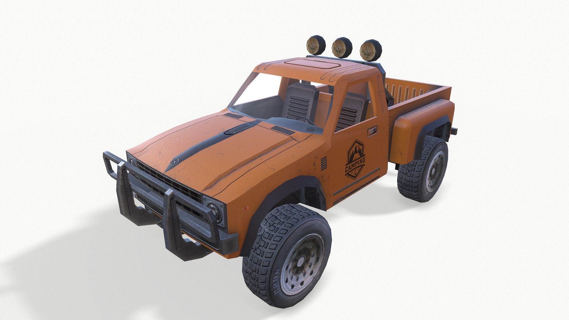 PickUps orange pickup truck Low-poly 3D model_14