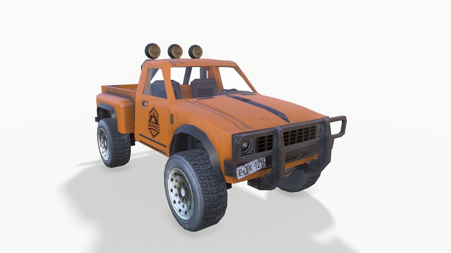PickUps orange pickup truck Low-poly 3D model_9