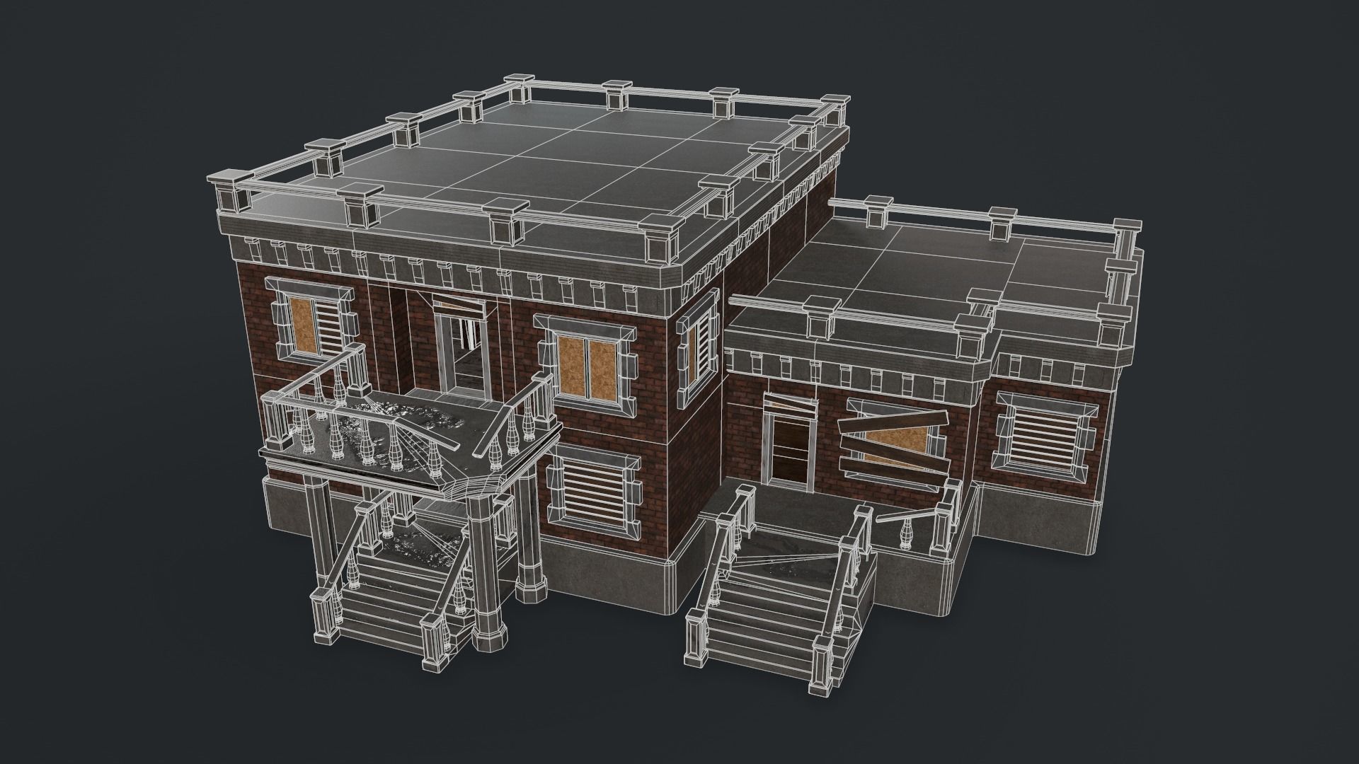 Post-apocalyptic Administrative Building w Interior Low-poly 3D model_6