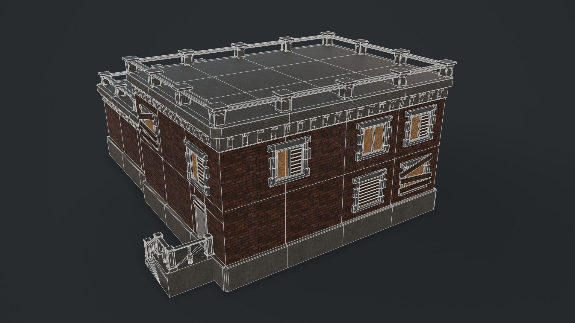 Post-apocalyptic Administrative Building w Interior Low-poly 3D model_7