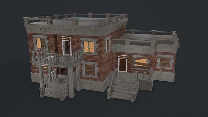 Post-apocalyptic Administrative Building w Interior Low-poly 3D model
