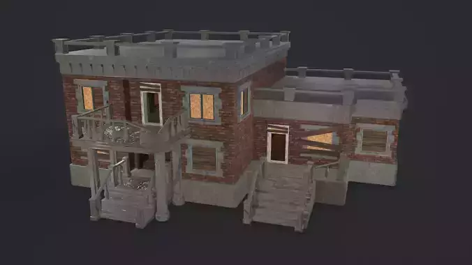 Post-apocalyptic Administrative Building w Interior Low-poly 3D model