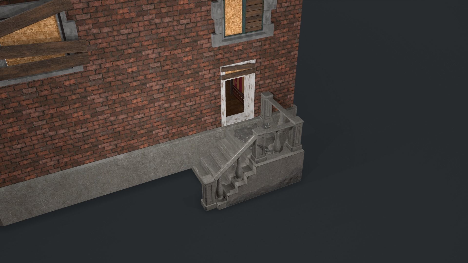 Post-apocalyptic Administrative Building w Interior Low-poly 3D model_11