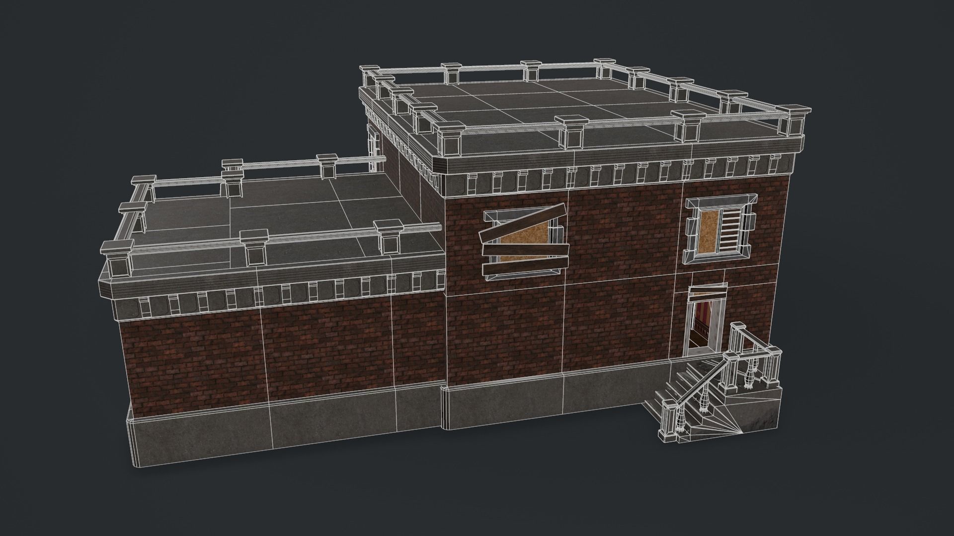 Post-apocalyptic Administrative Building w Interior Low-poly 3D model_8