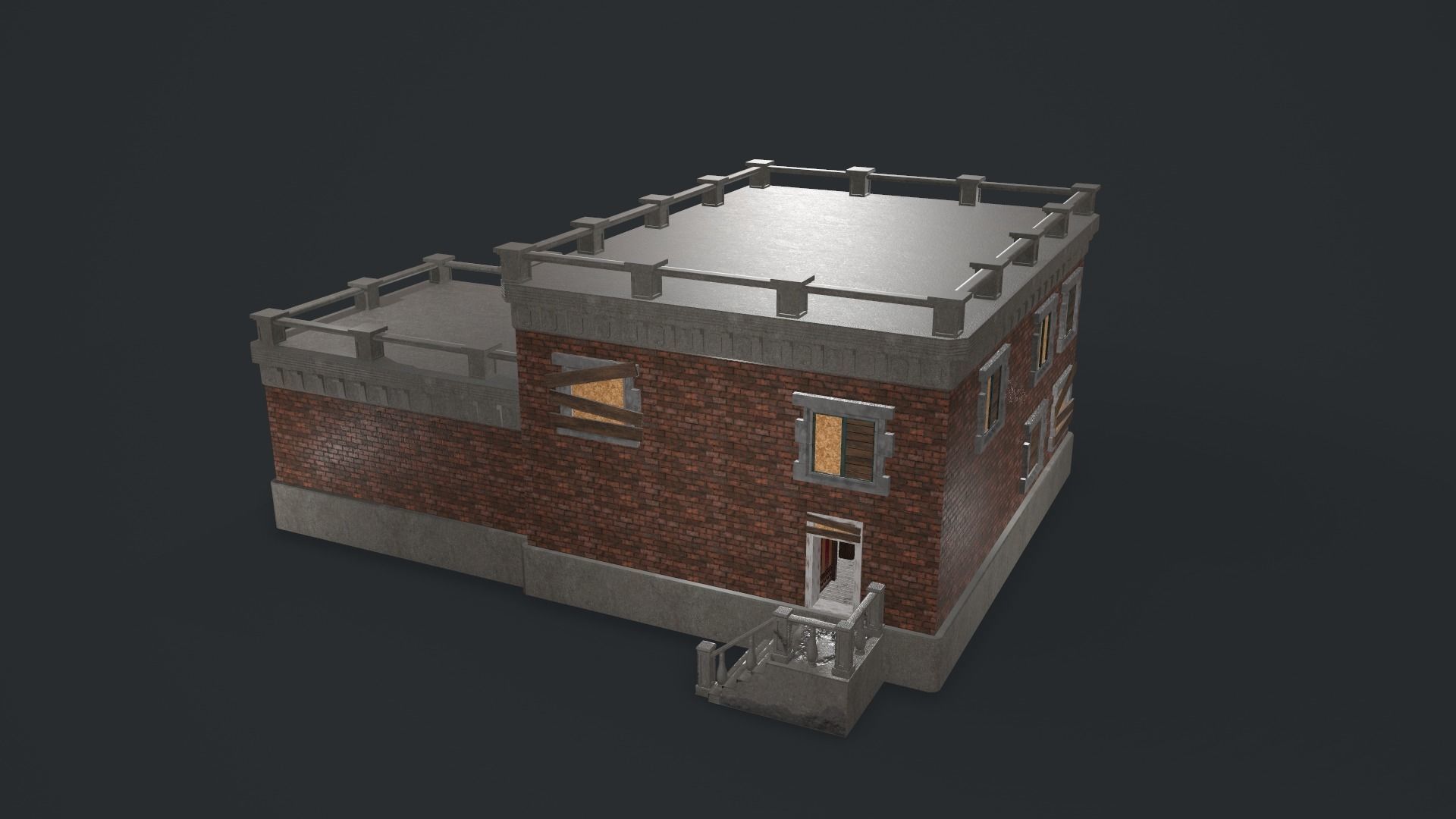 Post-apocalyptic Administrative Building w Interior Low-poly 3D model_10