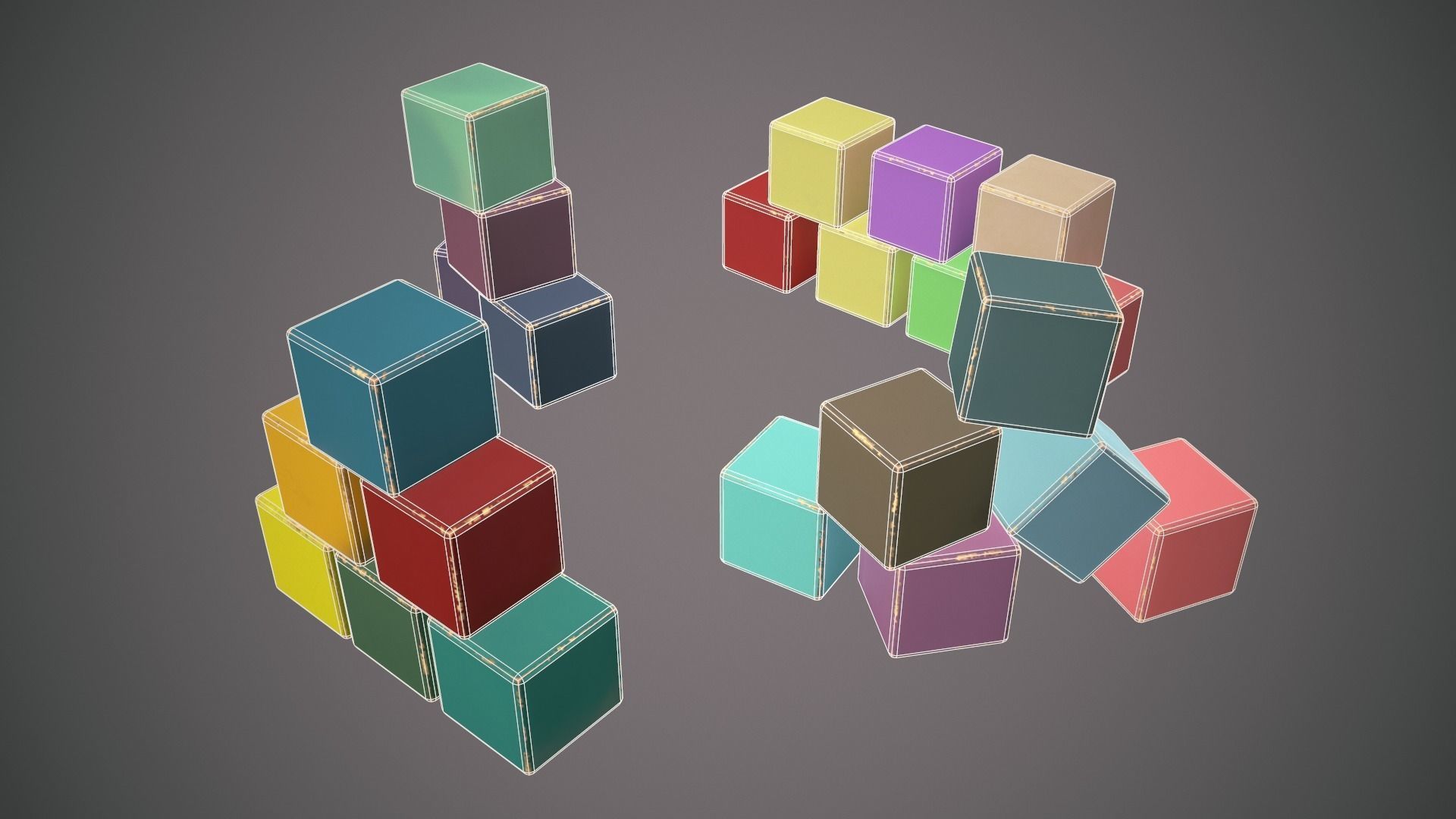 Old painted blocks for childrens 25 pcs Low-poly 3D model_3