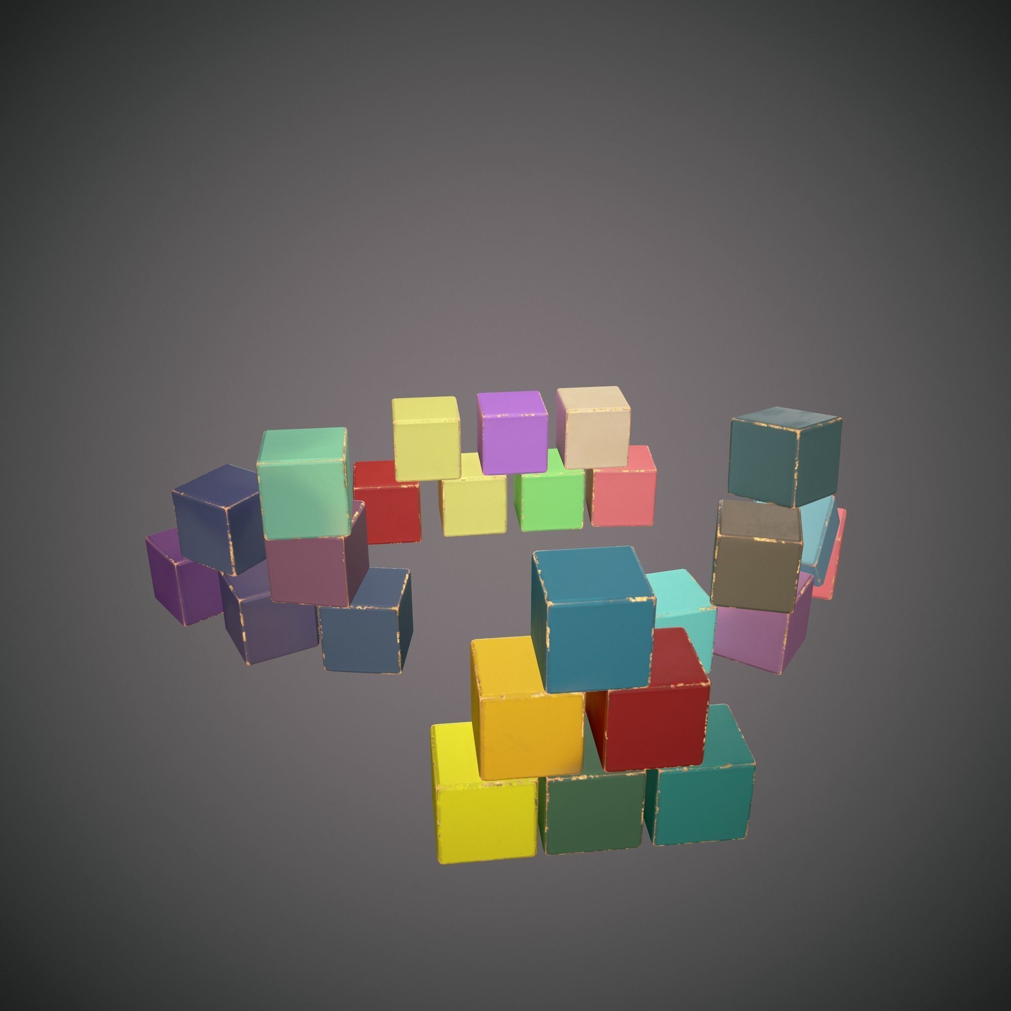 Old painted blocks for childrens 25 pcs Low-poly 3D model_1