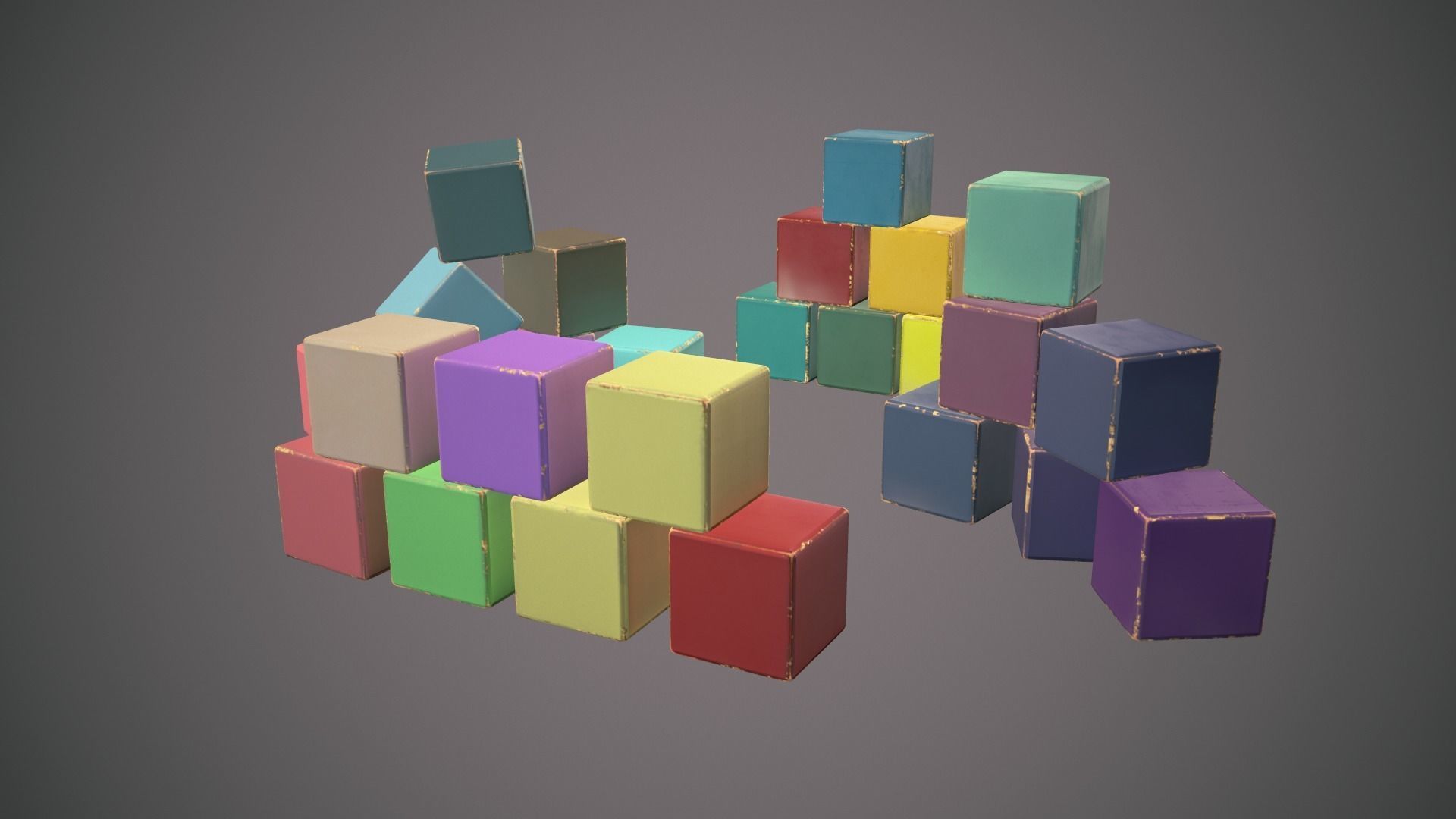 Old painted blocks for childrens 25 pcs Low-poly 3D model_4