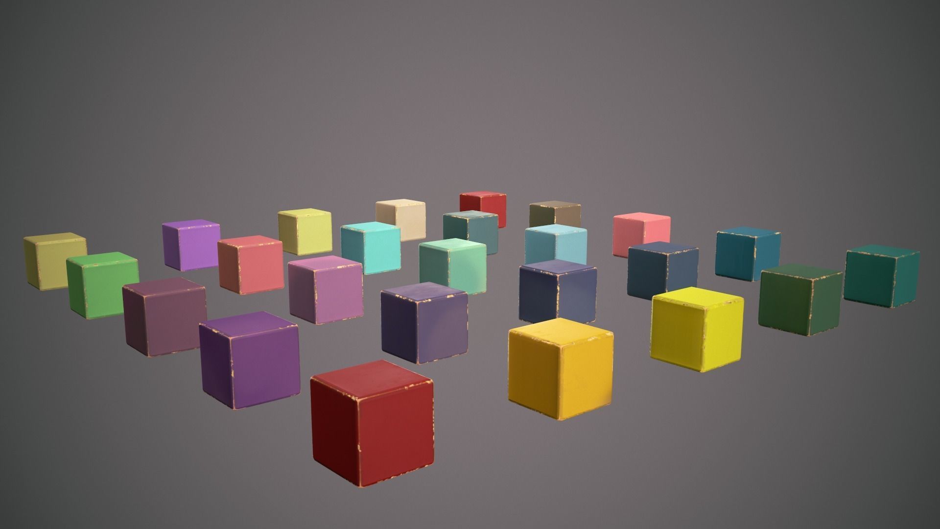 Old painted blocks for childrens 25 pcs Low-poly 3D model_9