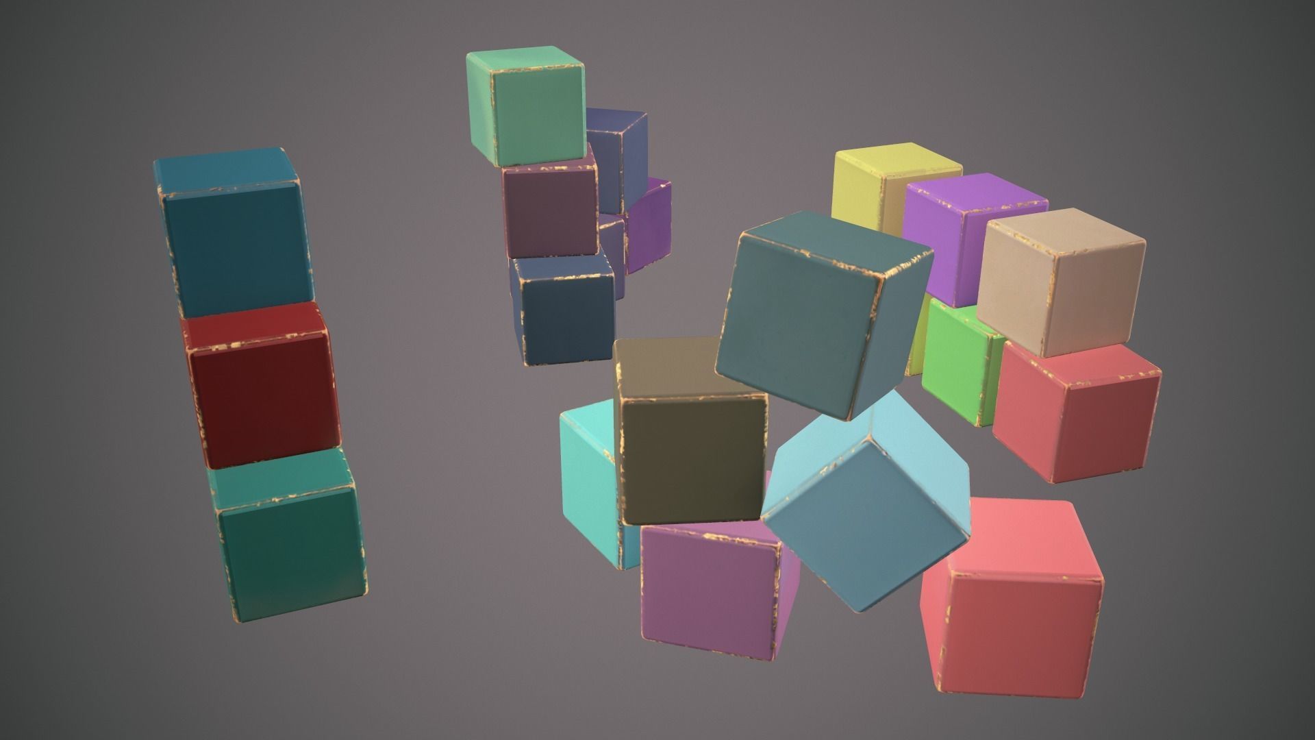 Old painted blocks for childrens 25 pcs Low-poly 3D model_5