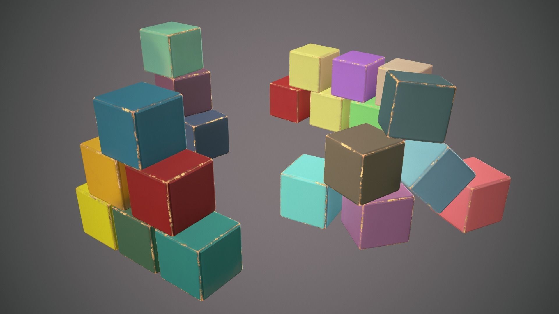 Old painted blocks for childrens 25 pcs Low-poly 3D model_2