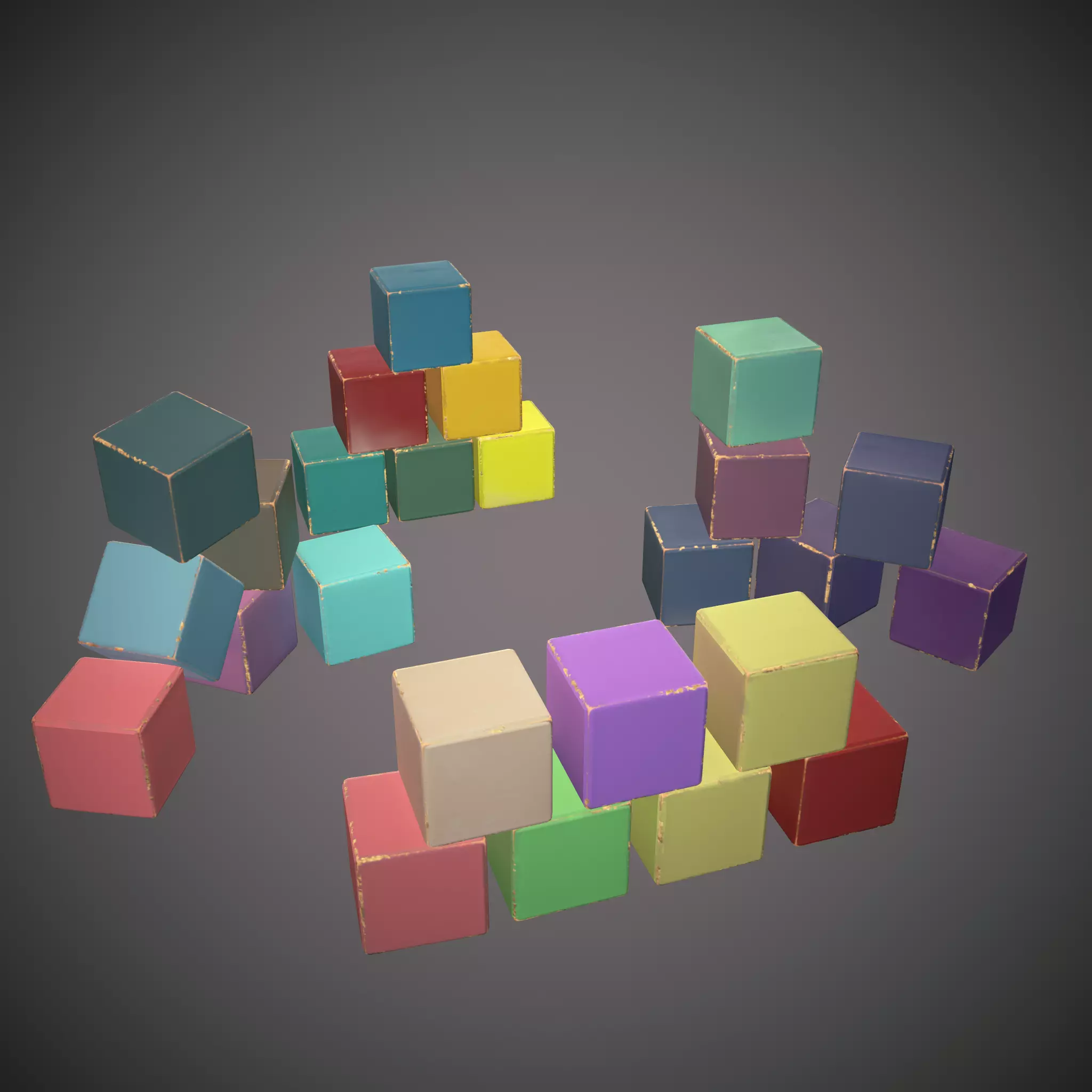 Old painted blocks for childrens 25 pcs Low-poly 3D model_0