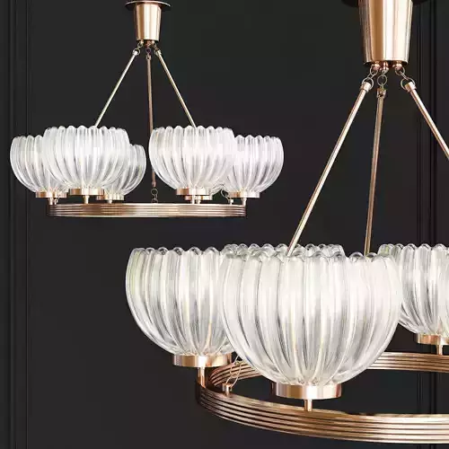 Six-Light Art Deco Brass Hoop Chandelier