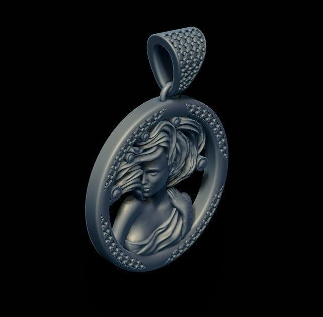 Horoscope Virgo pendant with gems 3D print model_4